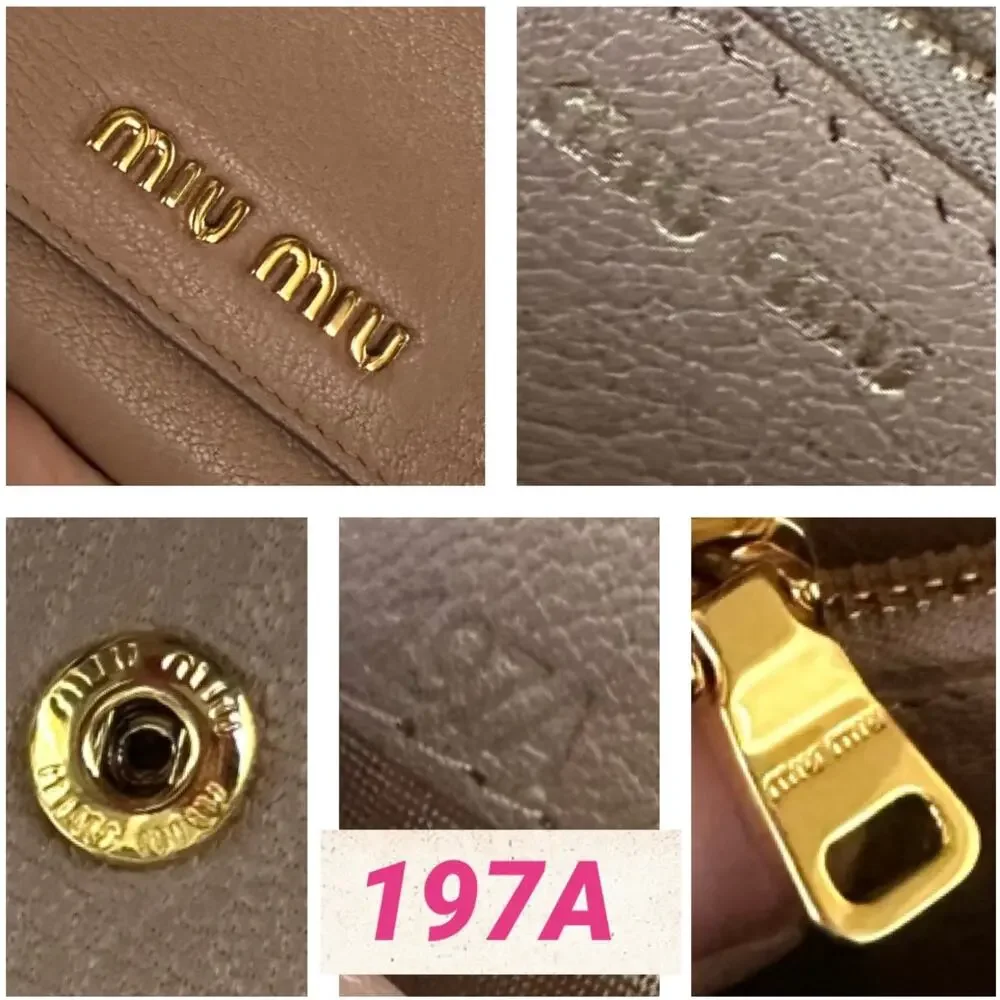 Authentic Miu Miu Beige Leather Wallet on Chain Gold Logo Crossbody - Picture 12 of 16